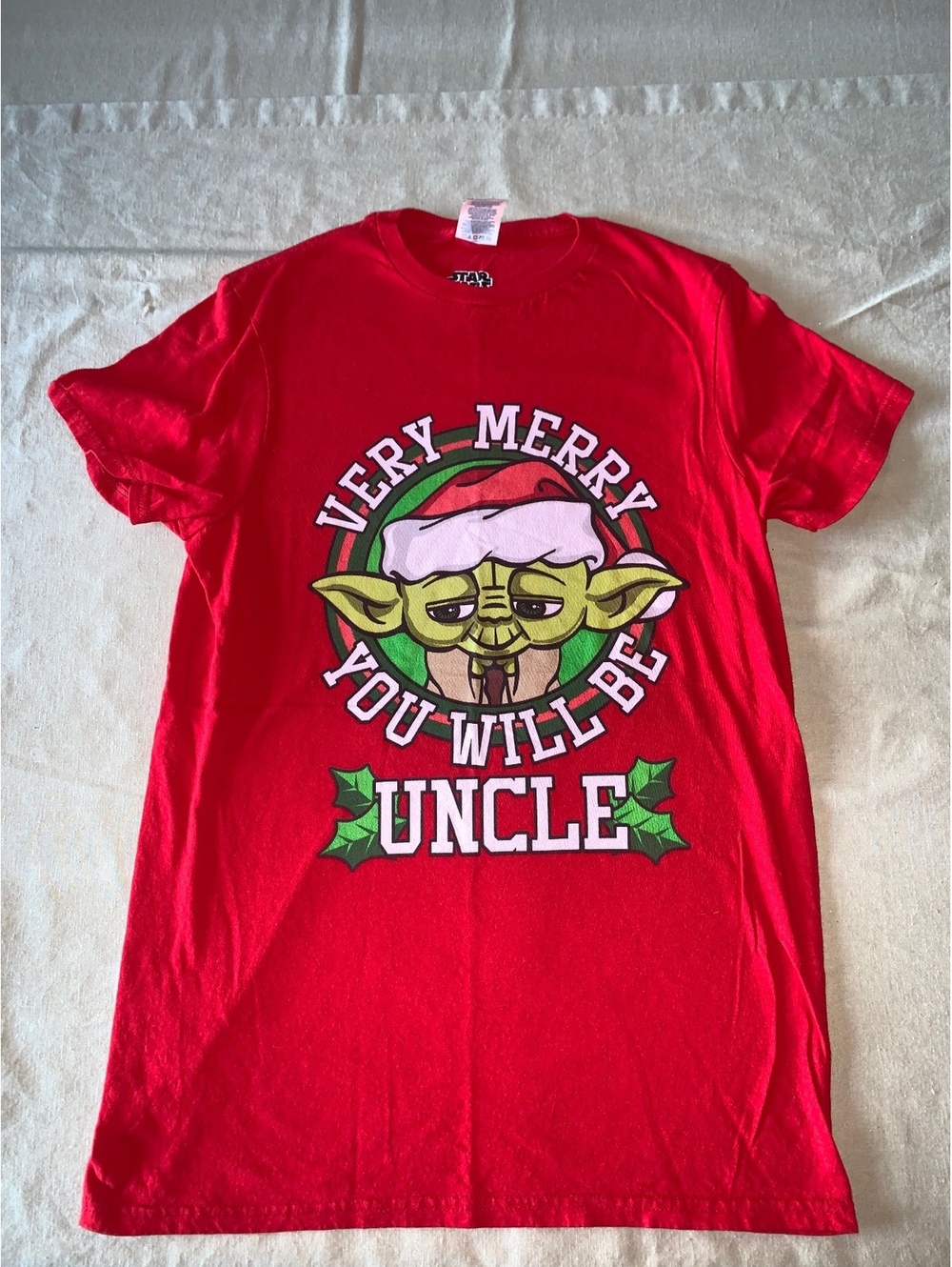 Star Wars Yoda Very Merry You Will Be Uncle Red T Shirt Small
